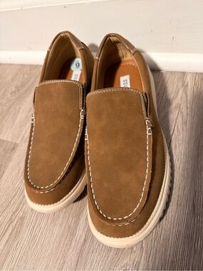 Steve Madden Brown Suede Slip-On Loafers with White Stitching